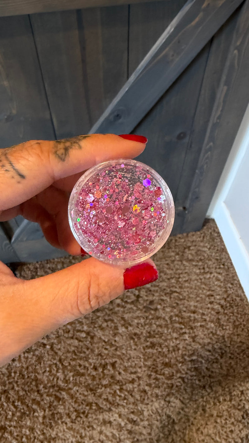 Light pink chunky glitter hair gel