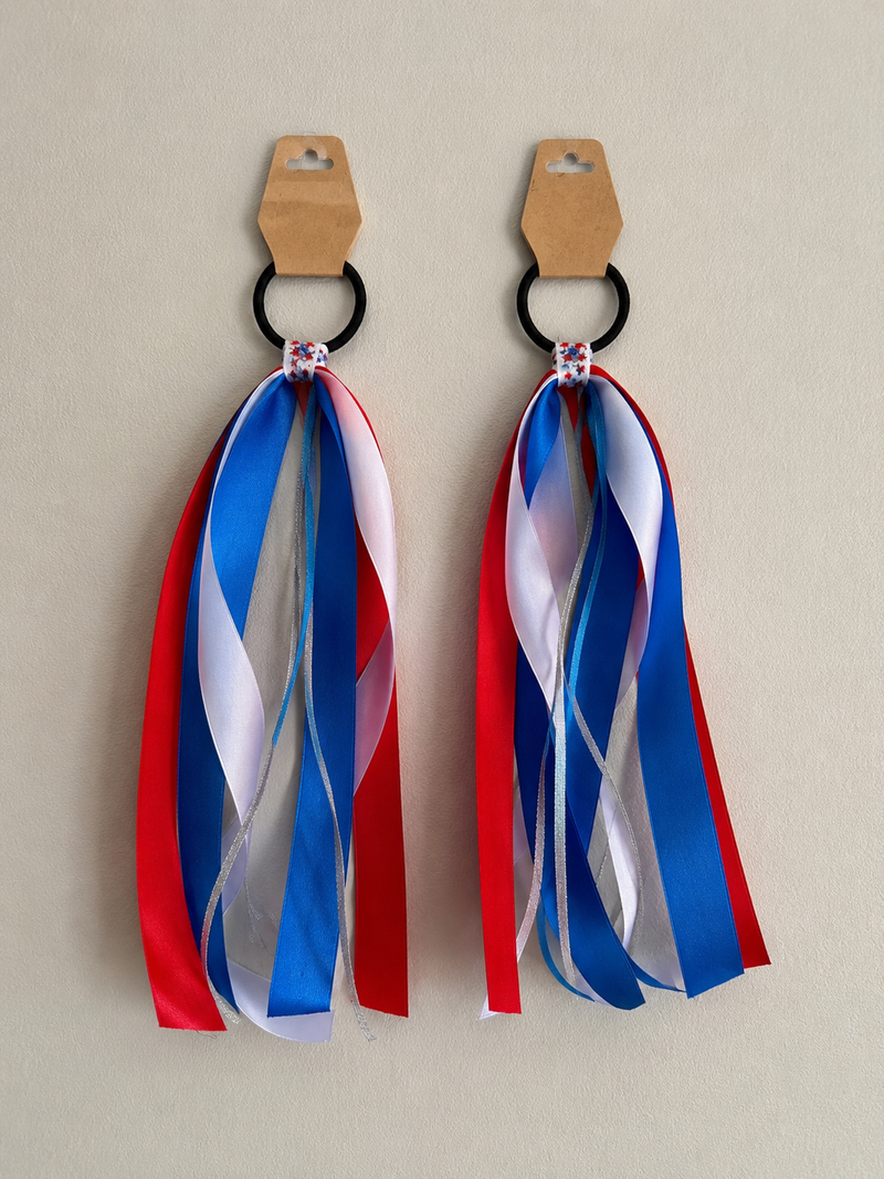 Red, white and blue pony ribbons